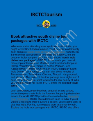 Book attractive south divine tour packages with IRCTC