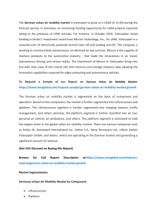 German Urban Air Mobility Market  Size , Segmentation, Share, Forecast, Analysis, Industry Report to 2019-2025