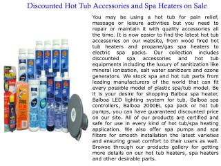 Discounted Hot Tub Accessories and Spa Heaters on Sale