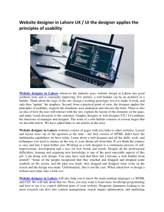 Website designer in Lahore UX / UI the designer applies the principles of usability