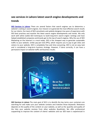 seo services in Lahore latest search engine developments and trends