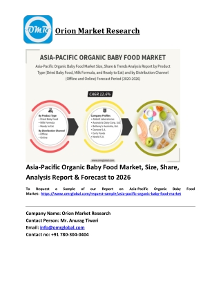 Asia-Pacific Organic Baby Food Market Trends, Size, Competitive Analysis and Forecast 2020-2026