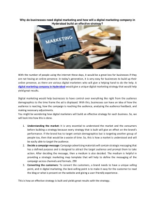Why do businesses need digital marketing and how will a digital marketing company in Hyderabad build an effective strate