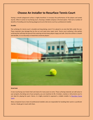 Choose An Installer to Resurface Tennis Court