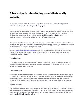 5 basic tips for developing a mobile-friendly website