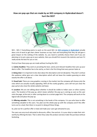 How are pop ups that are made by an SEO company in Hyderabad doesn’t hurt the SEO?