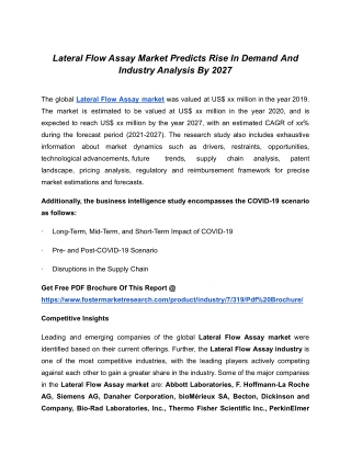 Lateral Flow Assay Market To Rear Excessive Growth During 2021 And Forecast 2027