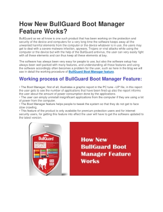 How new BullGuard Boot Manager Feature works?