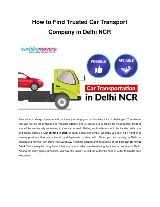 How to Find Trusted Car Transport Company in Delhi NCR