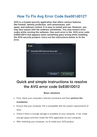 How to Fix AVG Error Code 0xe001d012? | Instant Guide