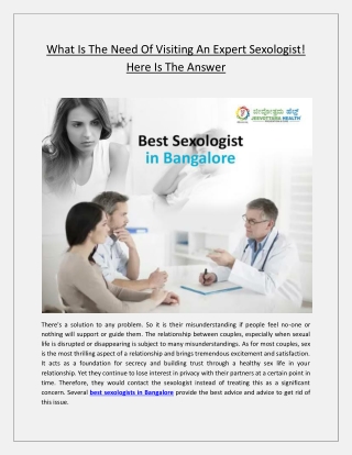 What Is The Need Of Visiting An Expert Sexologist! Here Is The Answer