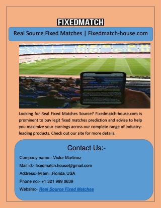 Real Source Fixed Matches | Fixedmatch-house.com