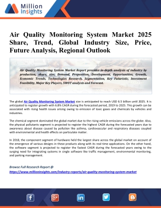 Air Quality Monitoring System Market By 2025 Global Key Players, Trends, Share, Industry Size, Segmentation, Forecast &