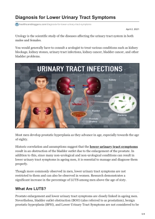 Diagnosis for Lower Urinary Tract Symptoms