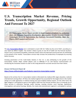 U.S. Transcription Market 2025 Size Estimation, Industry Share, Business Analysis, Key Players, Growth Opportunities