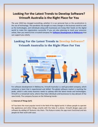 Looking For the Latest Trends to Develop Software? Vrinsoft Australia is the Right Place for You
