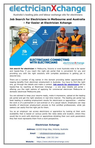 Job Search for Electricians in Melbourne and Australia – Far Easier at Electrician Xchange