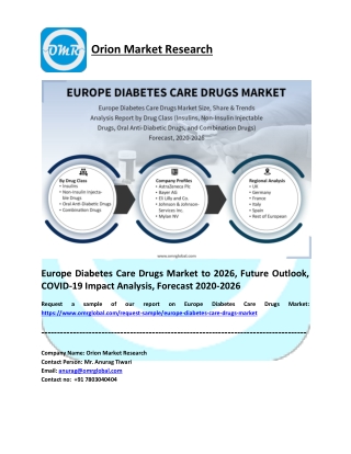 Europe Diabetes Care Drugs Market Trends, Research Report, Growth, Opportunities, Forecast 2020-2026