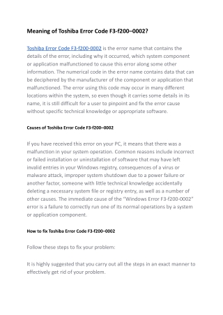 Toshiba Error Code F3-f200–0002