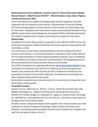 Smart Home Device  Market Size, Share and Manufacture Development Analysis by 2020-2027