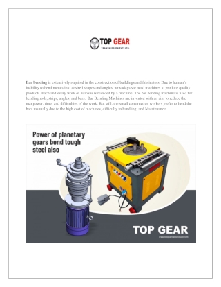 Design and development of planetary gearbox for bar bending machine