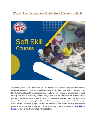 Why To Avail Courses On Soft Skills From A Renown Institute