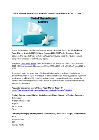 Global Tissue Paper Market Analysis 2016-2020 and Forecast 2021-2026