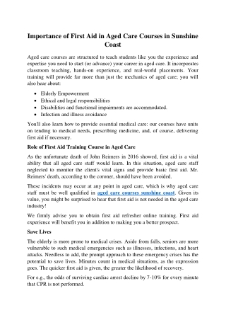 Importance of First Aid in Aged Care Courses in Sunshine Coast