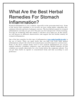 What Are the Best Herbal Remedies for Stomach Inflammation