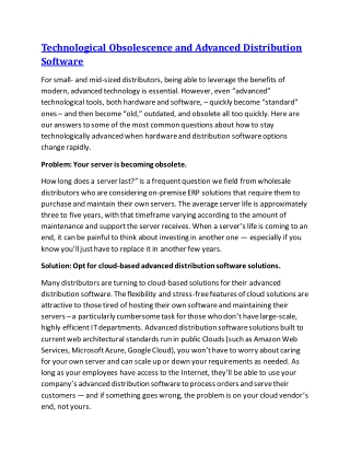 Technological Obsolescence and Advanced Distribution Software