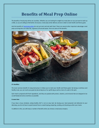 Benefits of Meal Prep Online