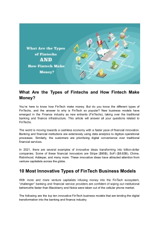 What Are the Types of Fintechs and How Fintech Make Money?