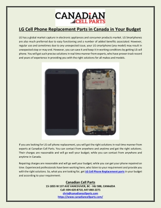 LG Cell Phone Replacement Parts in Canada in Your Budget