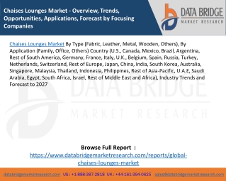 Chaises Lounges Market - Overview, Trends, Opportunities, Applications, Forecast by Focusing Companies