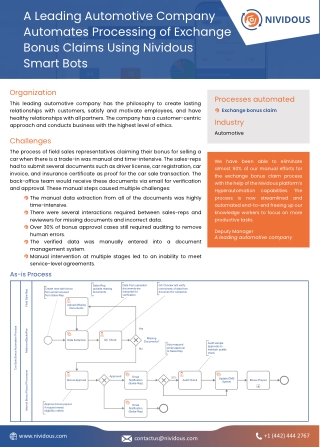 Automated Exchange Bonus Claims Processing for an Automotive Company