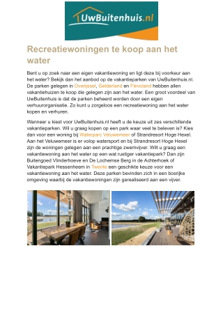 Recreatiewoning aan het water kopen