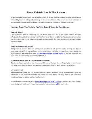 Tips to Maintain Your AC This Summer