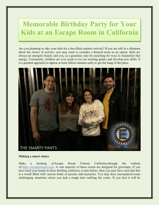 Memorable Birthday Party for Your Kids at an Escape Room in California