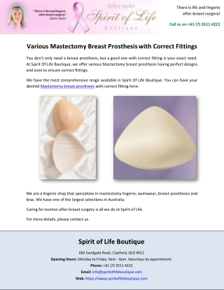 Various Mastectomy Breast Prosthesis with Correct Fittings