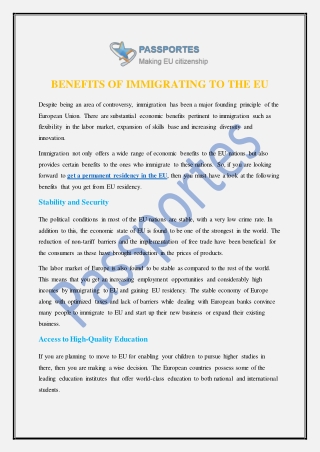 BENEFITS OF IMMIGRATING TO THE EU