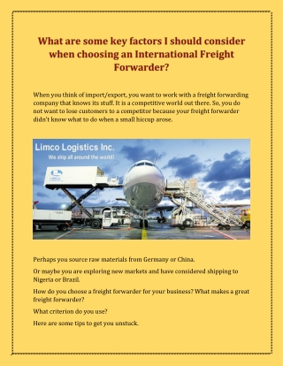 Ultimate place for International Cargo Shipping service provider from Limco Logisitics Inc.