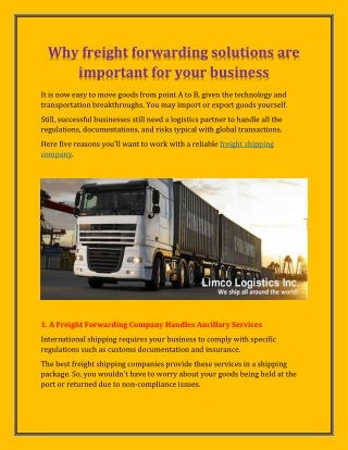 Why freight forwarding solutions are important for your business