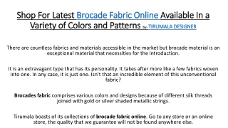 Shop For Latest Brocade Fabric Available Online In a Variety of Colors and Patterns