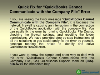 Quick Fix for “QuickBooks Cannot Communicate with the Company File” Error