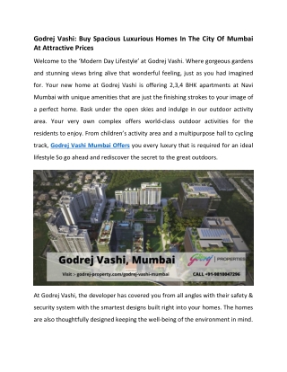 Godrej Vashi Mumbai - Spacious Luxurious Homes In Mumbai