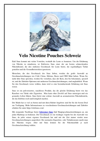 Velo Nicotine Pouches Schweiz