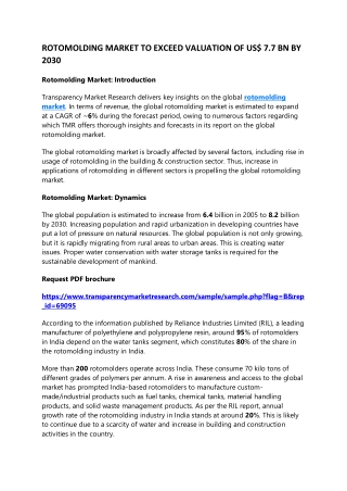 ROTOMOLDING MARKET TO EXCEED VALUATION OF US$ 7.7 BN BY 2030