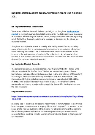 ION IMPLANTER MARKET TO REACH VALUATION OF US$ 2.9 BN BY 2031