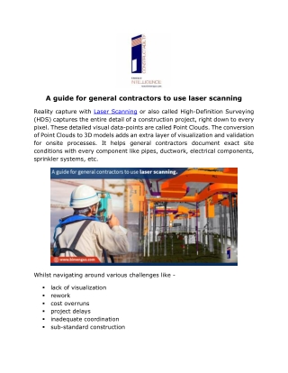 A guide for general contractors to use laser scanning