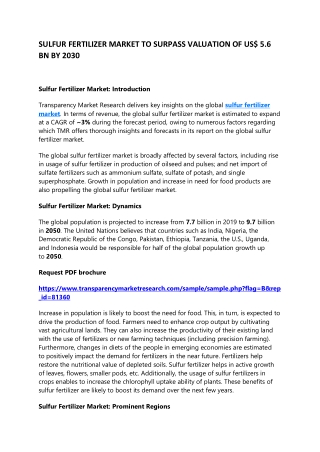 SULFUR FERTILIZER MARKET TO SURPASS VALUATION OF US$ 5.6 BN BY 2030